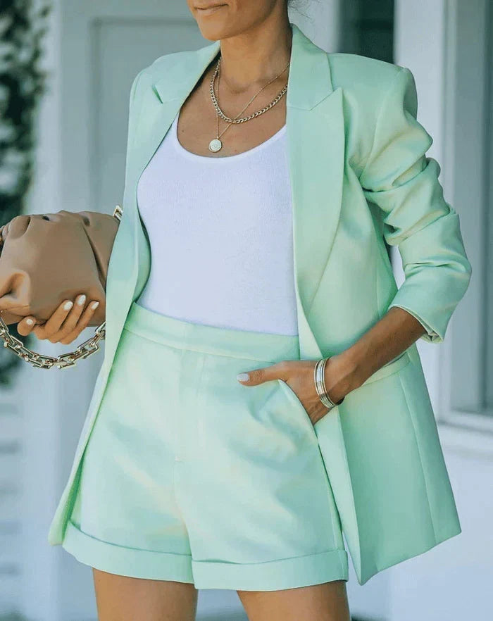 Sienna - Women's Summer Blazer Set Matching Shorts with Cuffed Hem