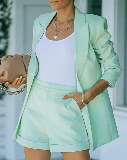 Sienna - Women's Summer Blazer Set Matching Shorts with Cuffed Hem