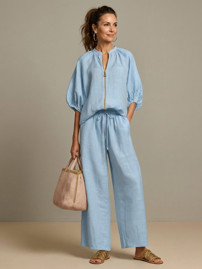 Sienna - Women's Summer Co-Ord Set Chic with Wide Leg Trousers