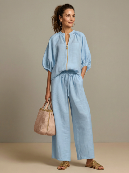 Sienna - Women's Summer Co-Ord Set Chic with Wide Leg Trousers