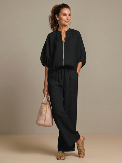 Sienna - Women's Summer Co-Ord Set Chic with Wide Leg Trousers