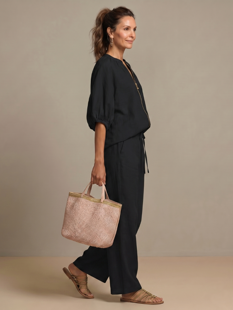 Sienna - Women's Summer Co-Ord Set Chic with Wide Leg Trousers