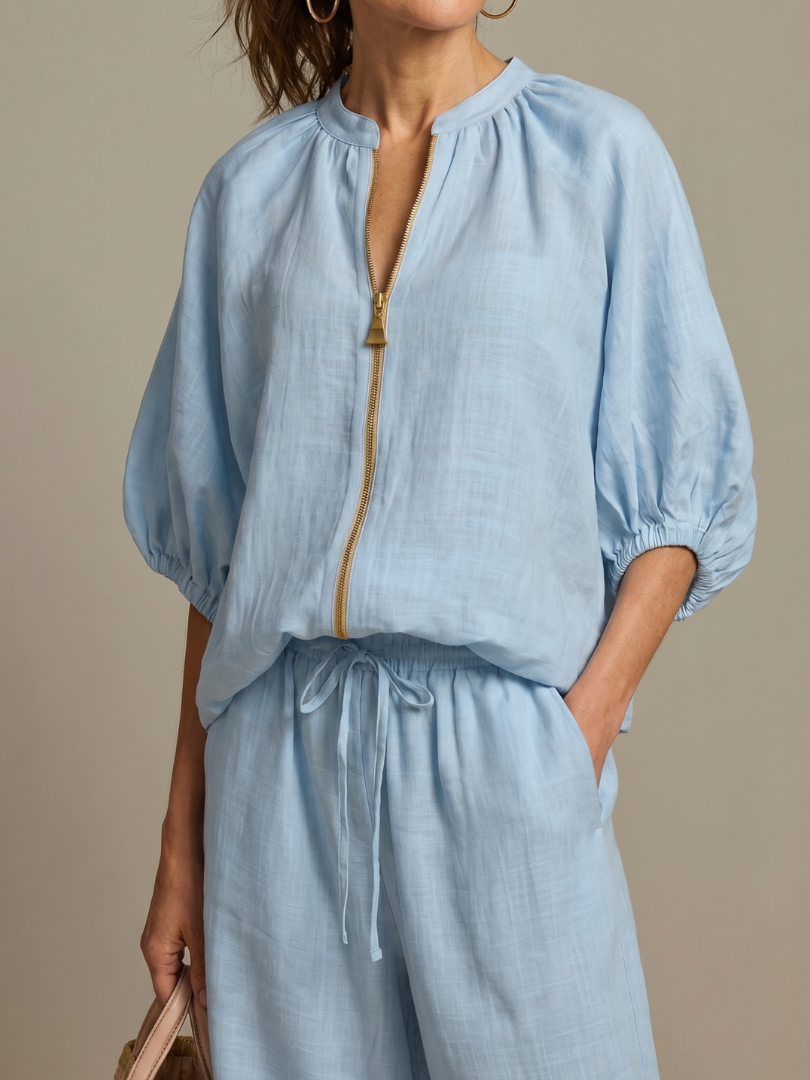 Sienna - Women's Summer Co-Ord Set Chic with Wide Leg Trousers