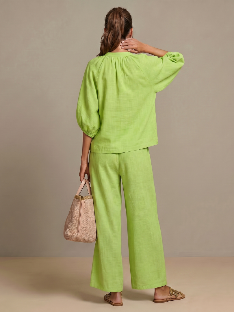 Sienna - Women's Summer Co-Ord Set Chic with Wide Leg Trousers