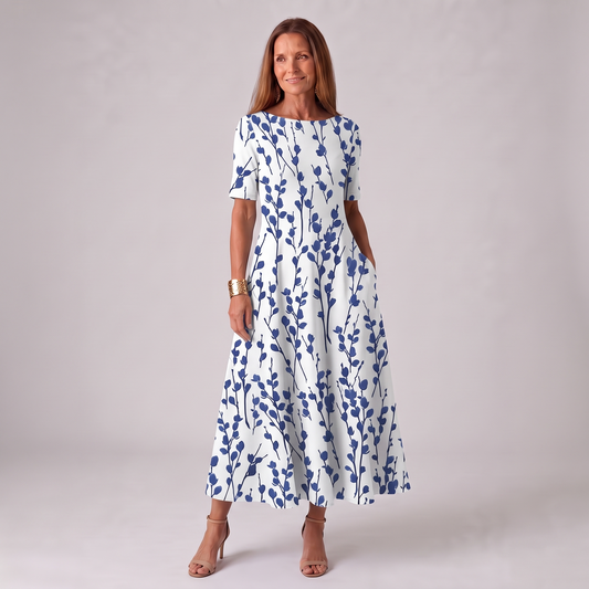 Sienna - Women’s Summer Dress Loose Midi with Short Sleeves and Pockets