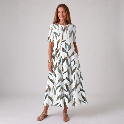 Sienna - Women’s Summer Dress Loose Midi with Short Sleeves and Pockets