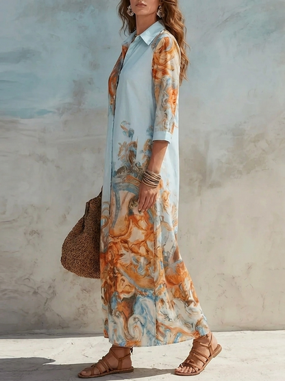 Sienna - Women’s Summer Maxi Shirt Dress Formal Chic with Abstract Print