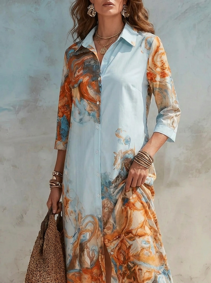 Sienna - Women’s Summer Maxi Shirt Dress Formal Chic with Abstract Print