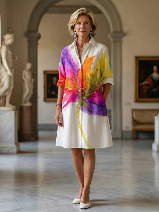Sienna - Women’s Summer Midi Dress Formal with Floral Print and Pockets
