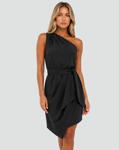 Sienna - Women’s Wedding Guest Summer Dress with One Shoulder and Tie Waist