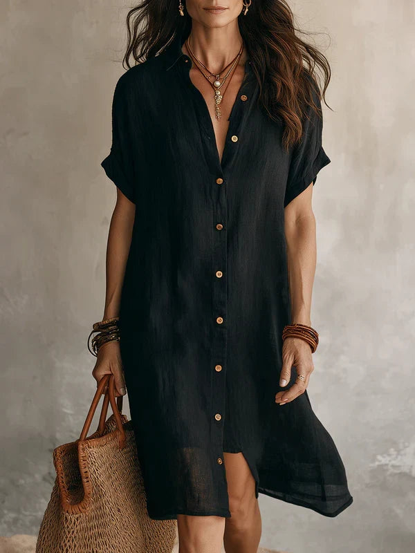 Sophie - Women’s Button Up Summer Dress with Collar and Short Sleeves