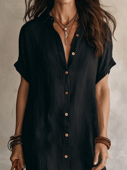 Sophie - Women’s Button Up Summer Dress with Collar and Short Sleeves
