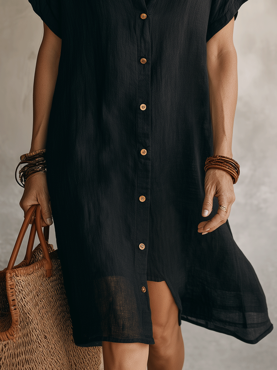 Sophie - Women’s Button Up Summer Dress with Collar and Short Sleeves