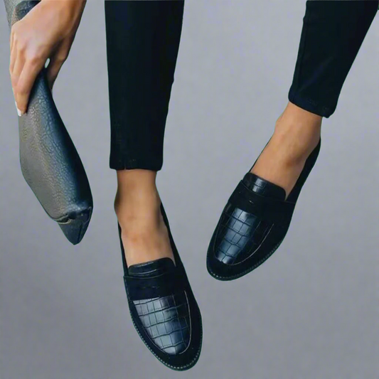 Sophie - Women's Comfort Penny Loafers with Croc Print and Round Toe