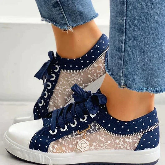 Sophie - Women's Comfort Shoes Lightweight with Laces and Polka Dot Trim