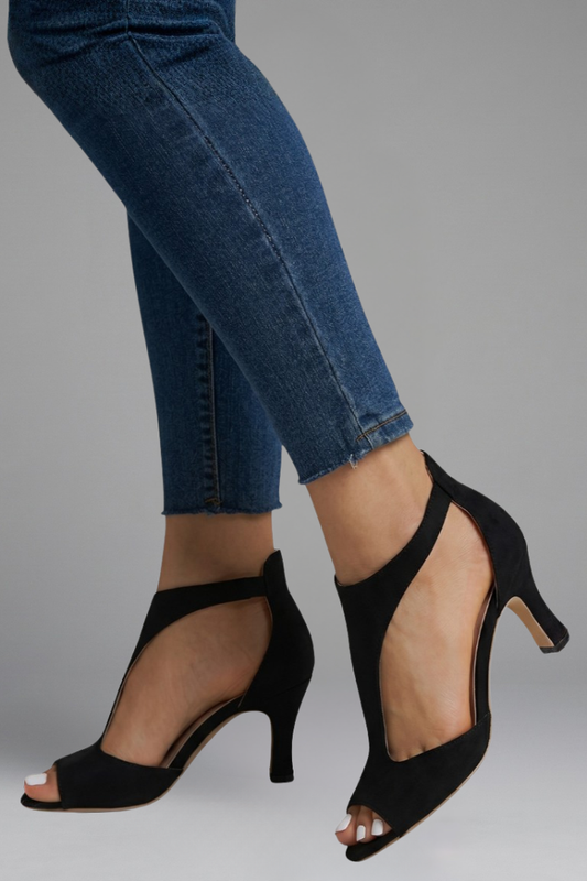 Sophie - Women’s Formal Comfort Heels with Peep Toe T-Strap and Back Zip
