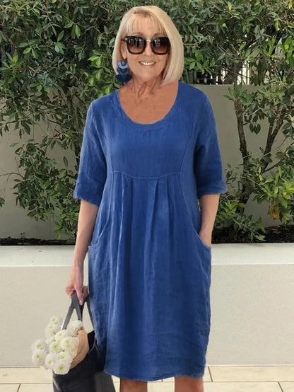 Sophie - Women's Summer Dress Elegant Knee Length with Pockets and Pleats