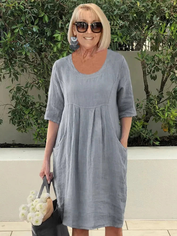Sophie - Women's Summer Dress Elegant Knee Length with Pockets and Pleats