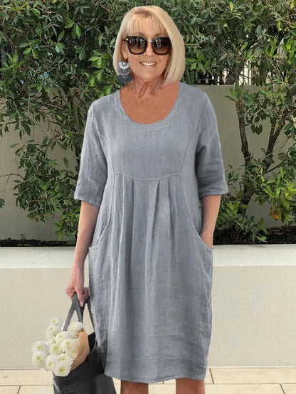Sophie - Women's Summer Dress Elegant Knee Length with Pockets and Pleats