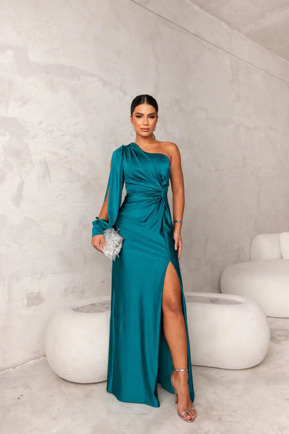 Valentina - Women's Formal Maxi Dress with One Shoulder and Twist Waist