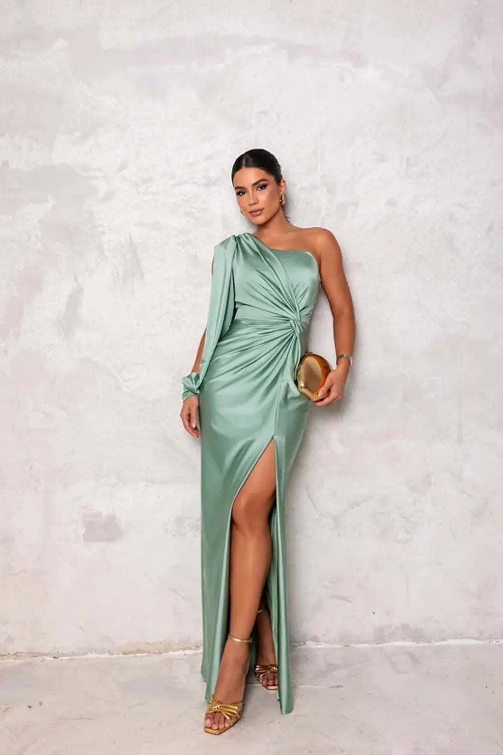 Valentina - Women's Formal Maxi Dress with One Shoulder and Twist Waist