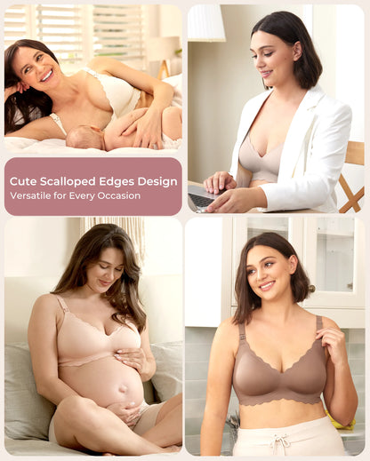 Victoria - Women's Bra Nursing Seamless with Scalloped Edge and Clips