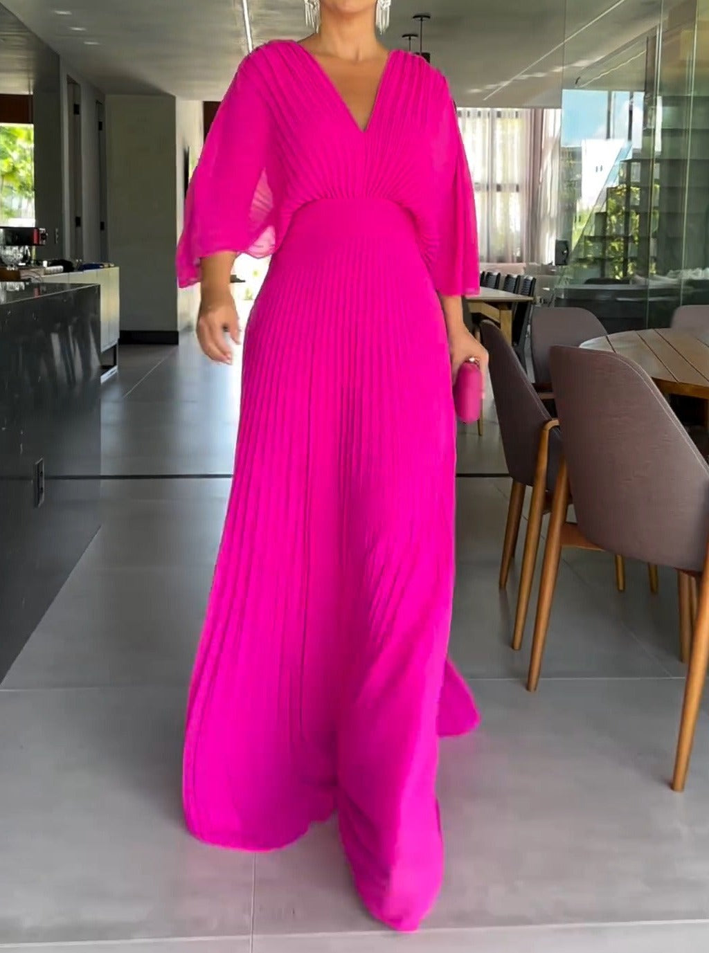 Vivienne - Women's Formal Maxi Dress with Pleated Bodice and V Neckline