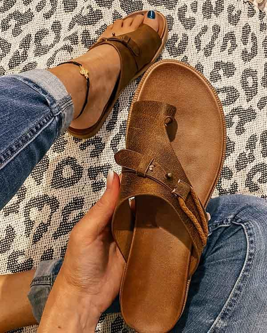 Willow - Women's Boho Toe Post Flat Sandals with Buckle Ankle Strap