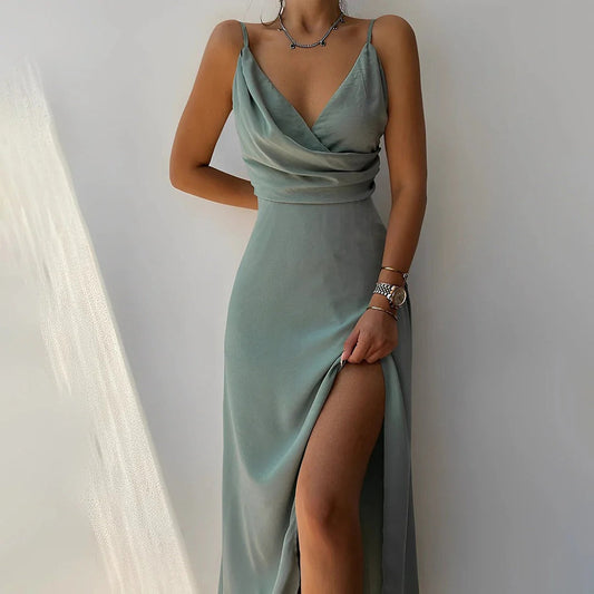 Willow - Women's Formal Maxi Dress Elegant Cowl Neck with High Split