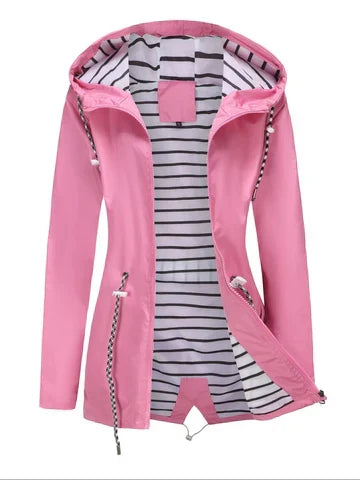 Willow - Women's Jacket Waterproof Light with Hood and Striped Lining