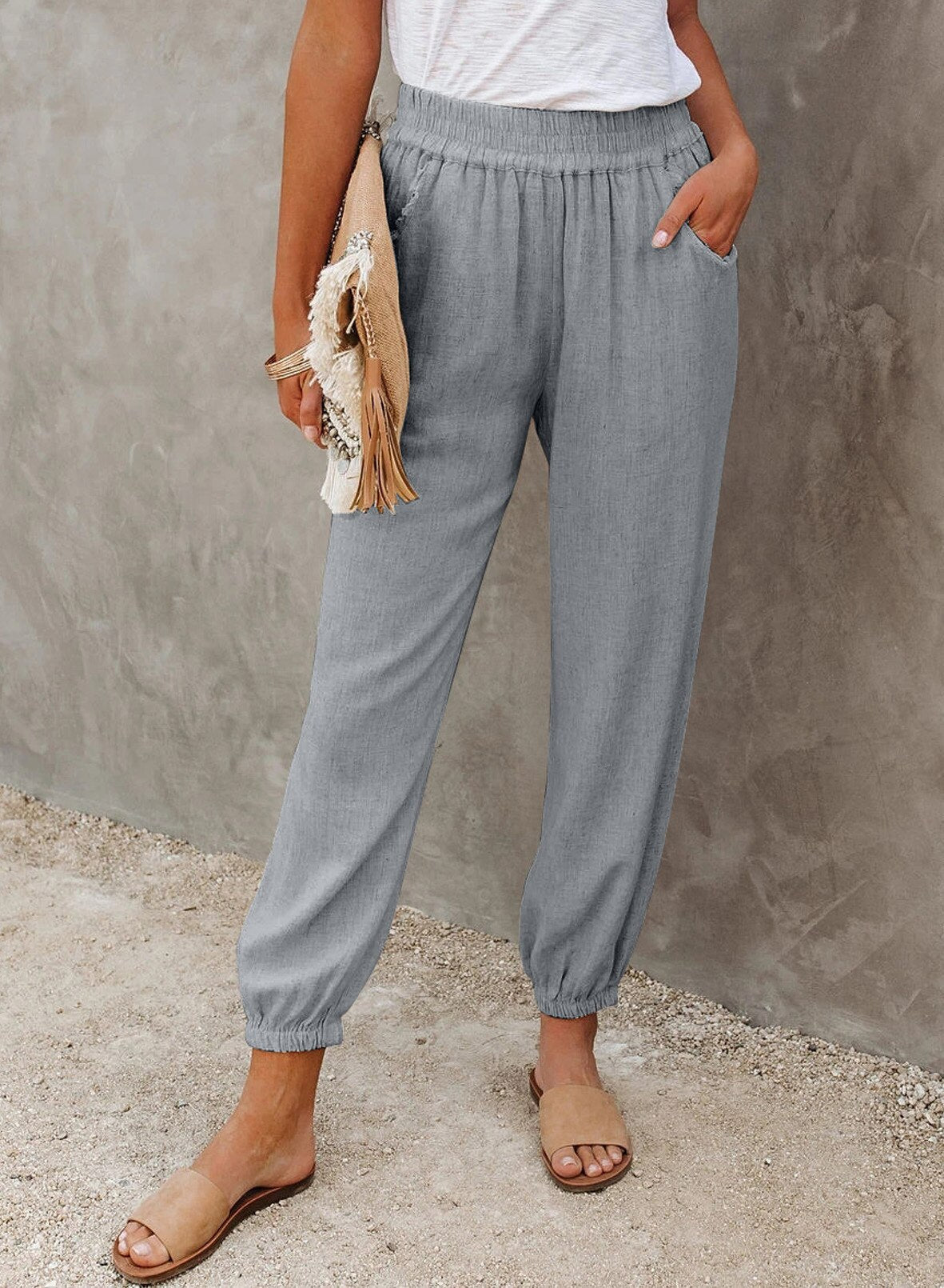 Willow - Women's Lightweight Summer Pants with Elastic Cuffs and Pockets