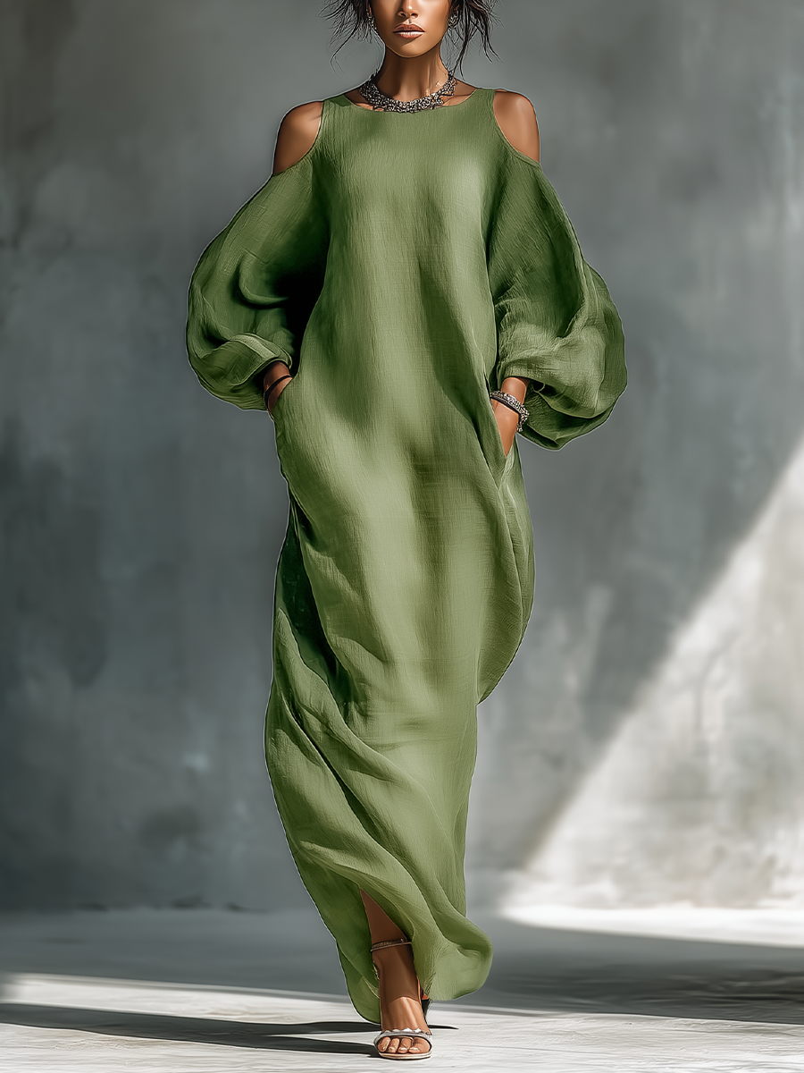 Willow - Women's Summer Maxi Dress with Cold Shoulder and Round Neck