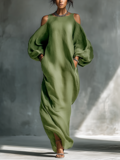 Willow - Women's Summer Maxi Dress with Cold Shoulder and Round Neck