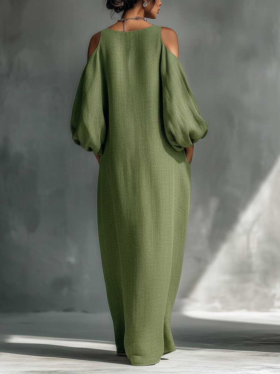 Willow - Women's Summer Maxi Dress with Cold Shoulder and Round Neck
