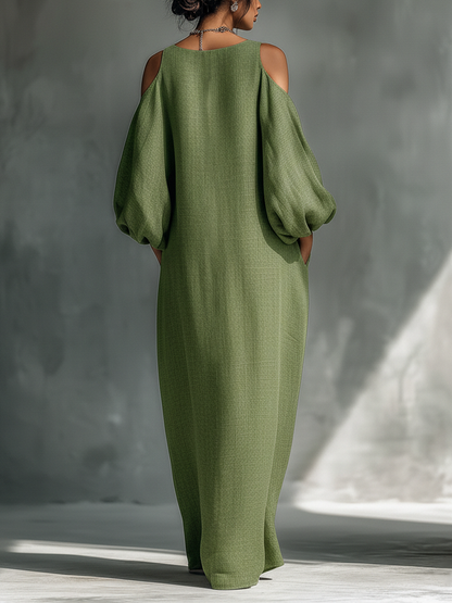 Willow - Women's Summer Maxi Dress with Cold Shoulder and Round Neck