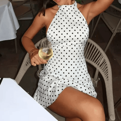 Willow - Women's Polka Dot Summer Dress Mini with Halter Neck and Open Back