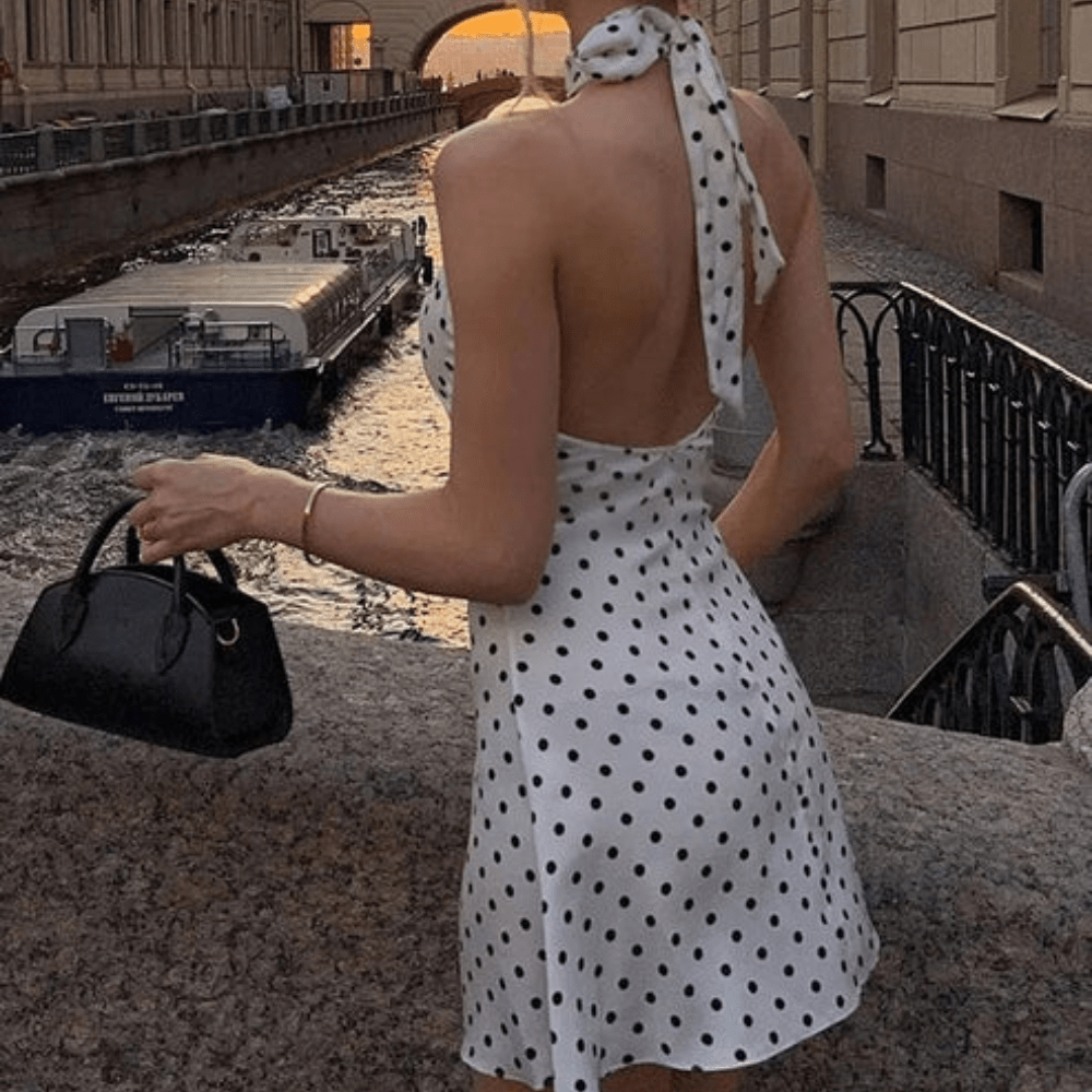 Willow - Women's Polka Dot Summer Dress Mini with Halter Neck and Open Back