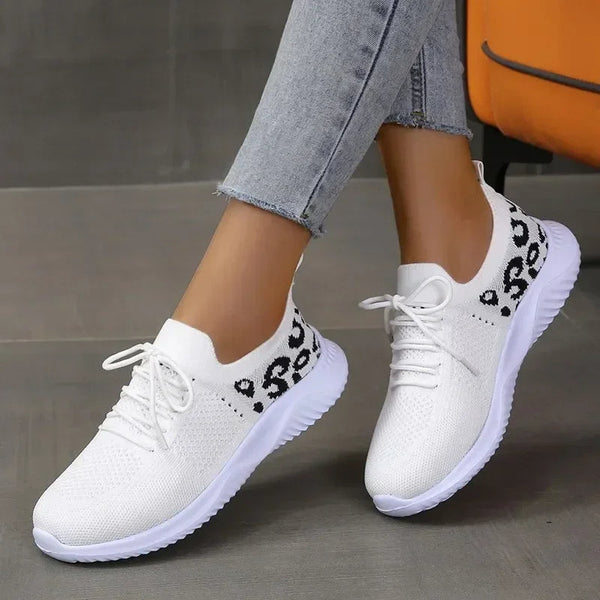 Zoe - Women's Comfort Sneakers Knitted Slip On with Leopard Print Detail