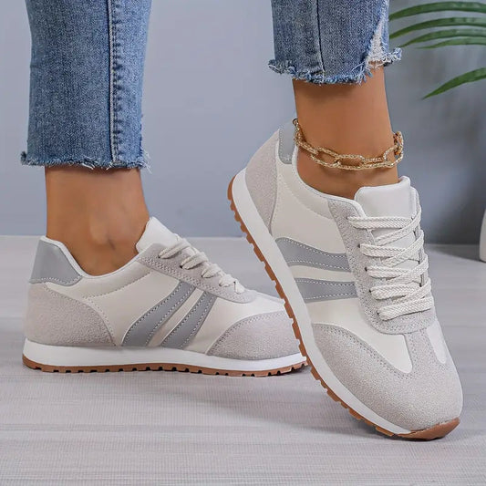 Zoe - Women's Comfort Sneakers Vintage Lace Up with Double Side Stripes