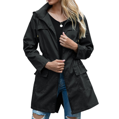 Zoe - Women's Jacket Waterproof Light with Hood and Drawstring Waist