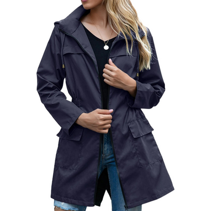 Zoe - Women's Jacket Waterproof Light with Hood and Drawstring Waist