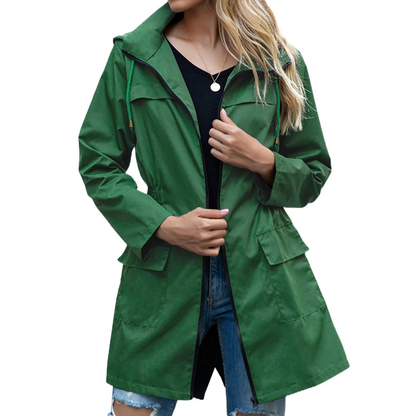 Zoe - Women's Jacket Waterproof Light with Hood and Drawstring Waist