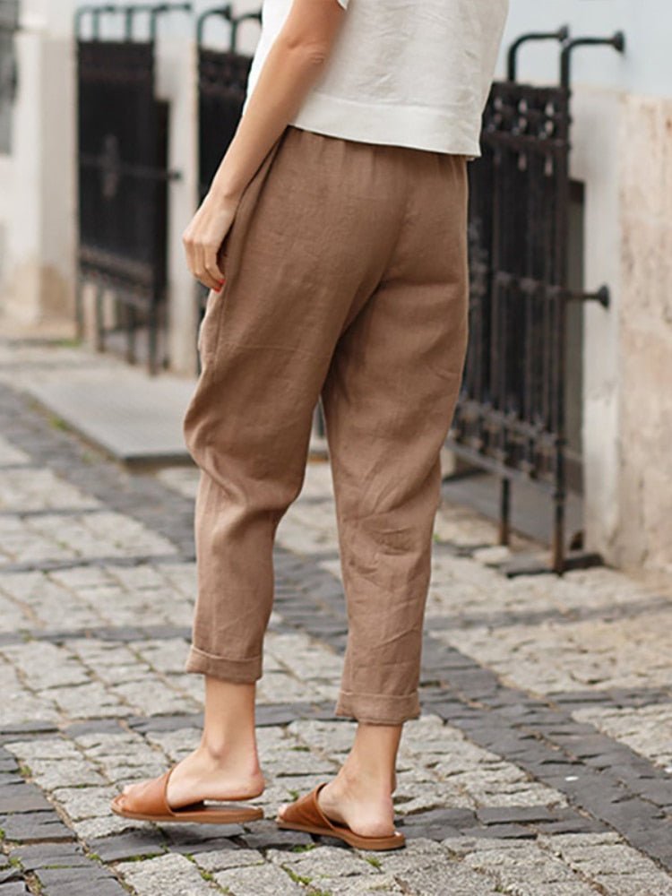 Zoe - Women's Lightweight Summer Pants with Patch Pockets and Cuffed Hem