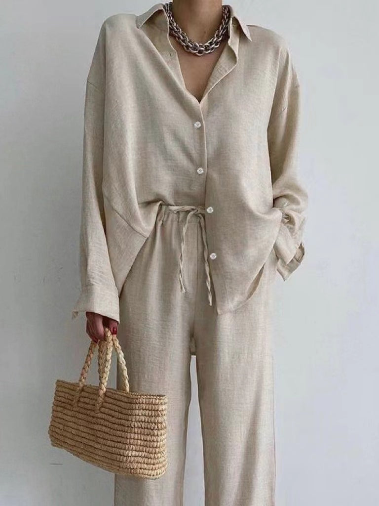 Zoe - Women's Summer Set Matching Oversized Shirt and Long Trousers