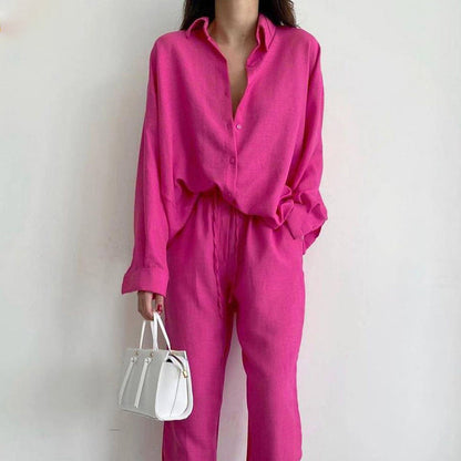 Zoe - Women's Summer Set Matching Oversized Shirt and Long Trousers