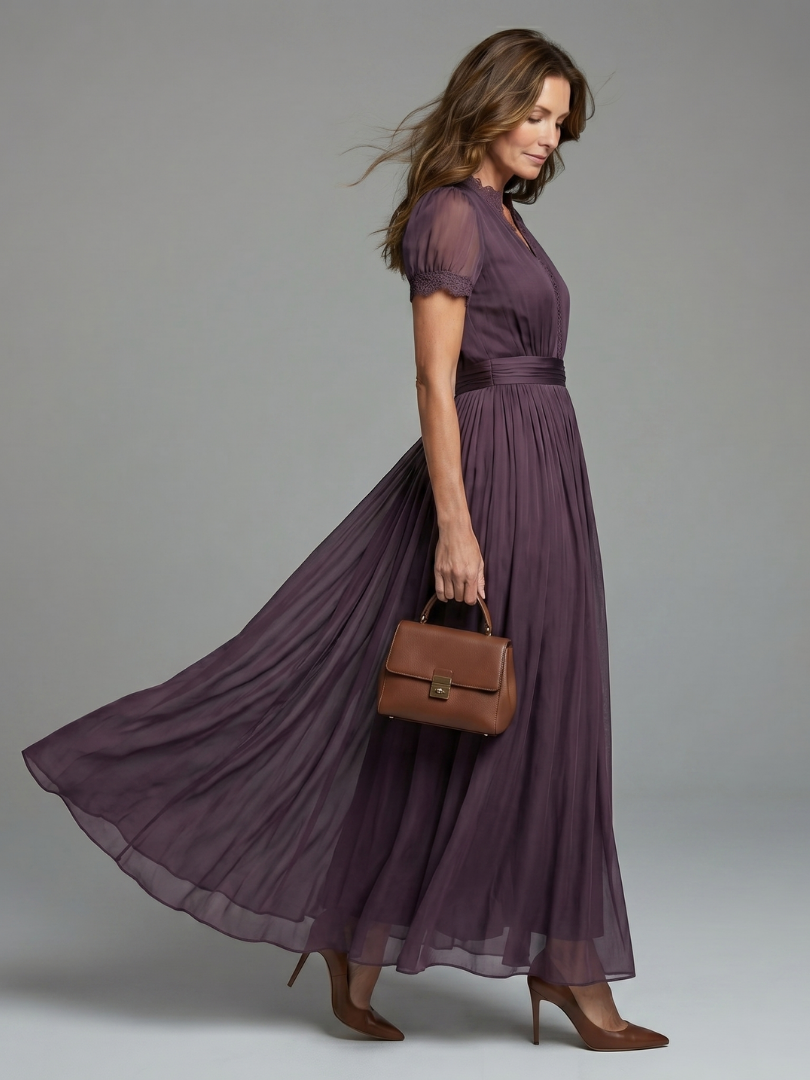 Women's Wedding Guest Maxi Dress with Keyhole Detail and Gathered Waist