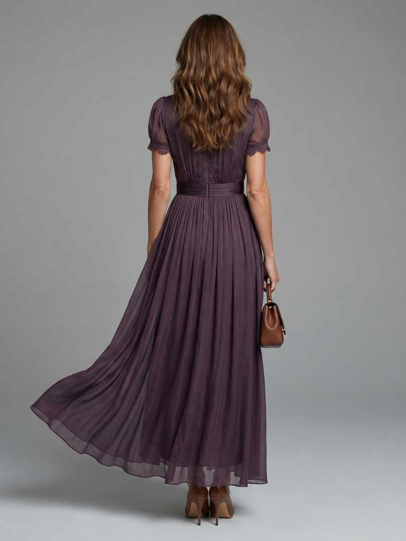 Women's Wedding Guest Maxi Dress with Keyhole Detail and Gathered Waist