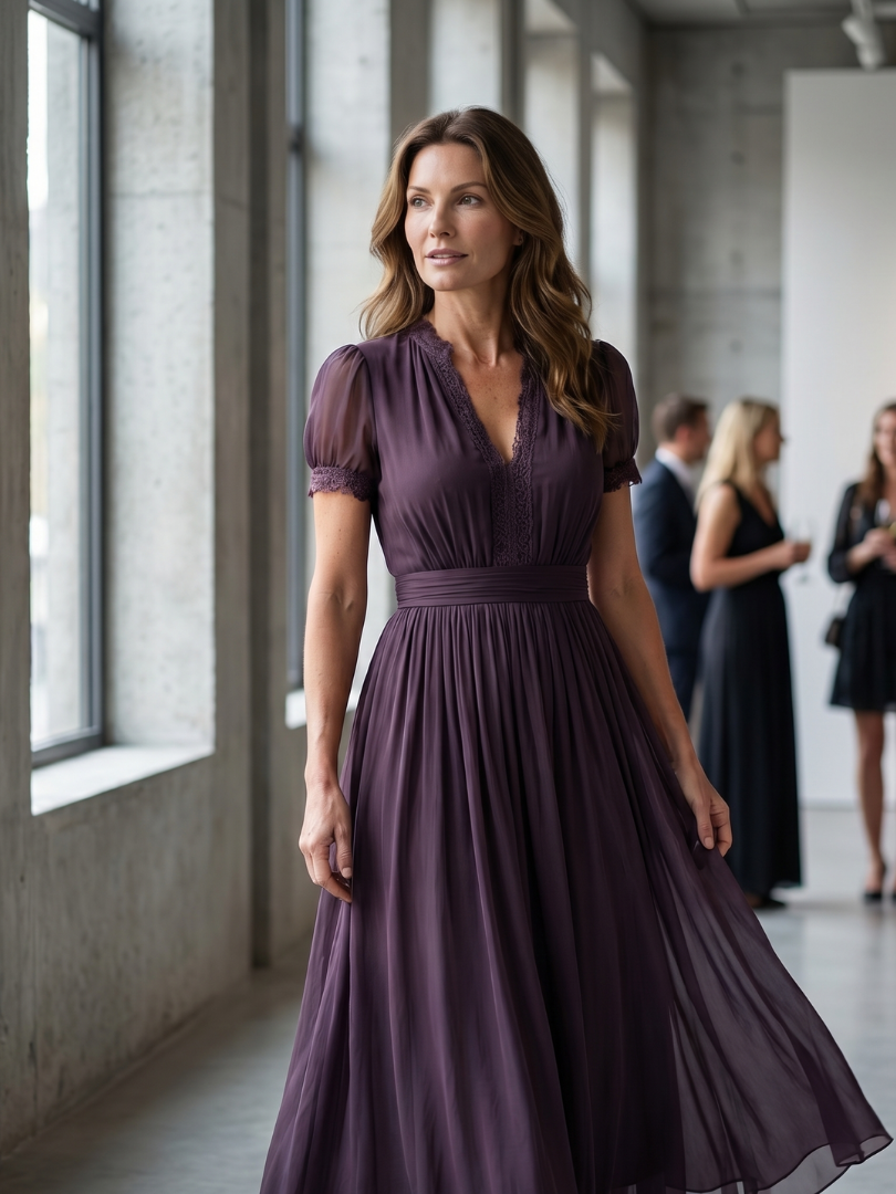 Women's Wedding Guest Maxi Dress with Keyhole Detail and Gathered Waist