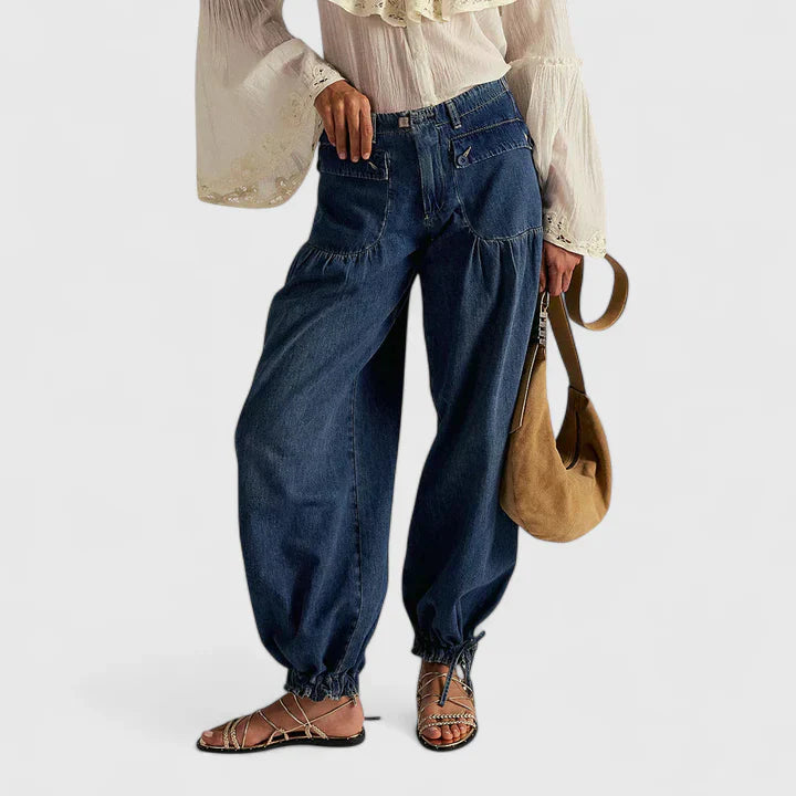 Women's High Waist Wide Leg Trousers - Dark Blue