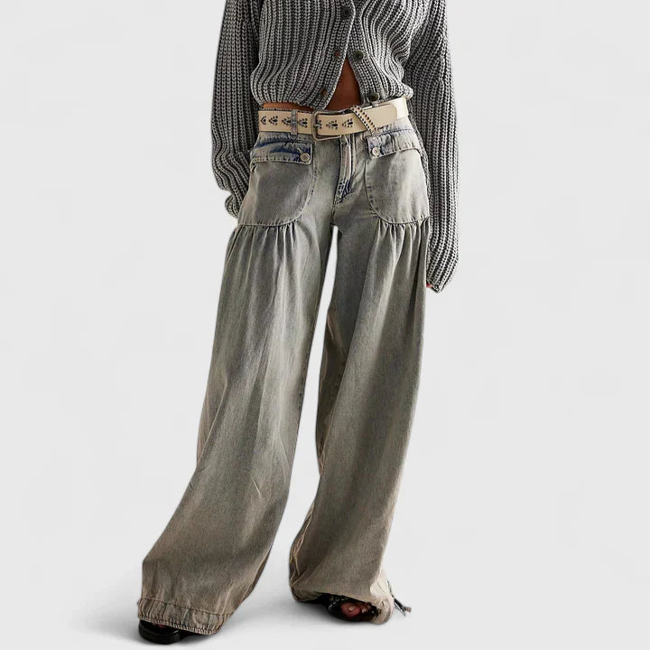 Women's High Waist Wide Leg Trousers - Gray